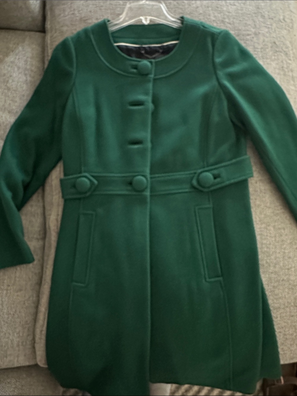 Banana Republic Forest Green Wool Coat with Covered Buttons